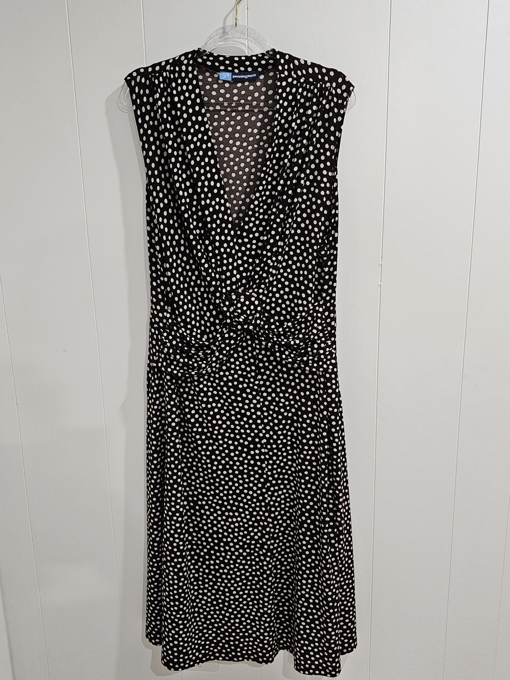 Penningtons Chocolate Brown Polka Dot Midi Dress Retro Pinup Cottagecore Office - Picture 2 of 11